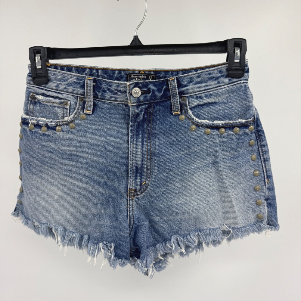 Abercrombie & Fitch Annie High Rise Studded Denim Cutoff Shorts Blue 27 4 Trendy